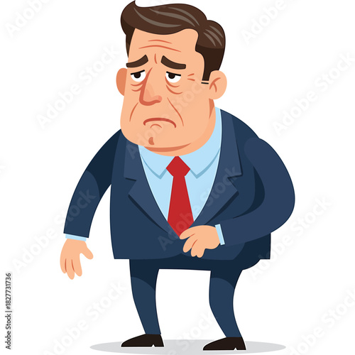 Sad businessman cartoon character in suit and tie illustration dejected tired stressed unhappy depressed