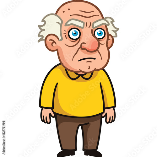 Cartoon illustration of an elderly man with a concerned expression old character worried anxious