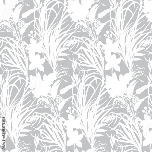 modern tropical pattern with bushes in practical unisex shades on vector for surface and fabric design