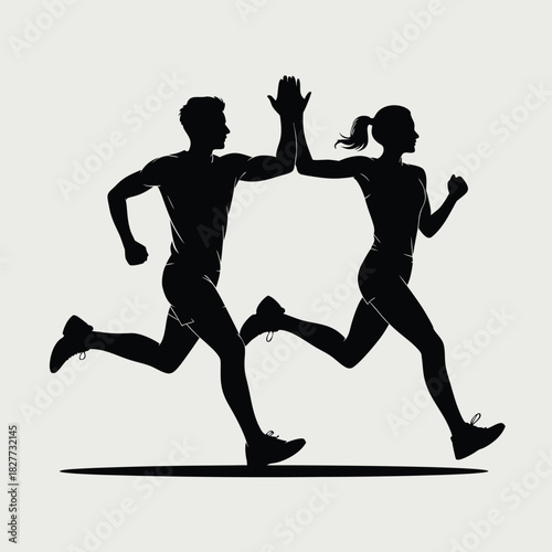 Running couple high five silhouette