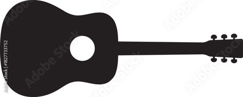 Black silhouette of acoustic guitar instrument on white background, vector