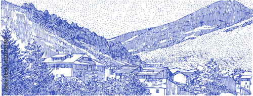 annetdebar_Landscape_of_a_mountain_village_with_wooden_houses_44b338d5-e532-49ef-9b13-8192ffe56874_3_traced