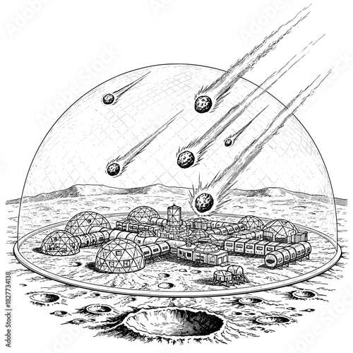 Energy shield protecting lunar base from meteorites in outer space  