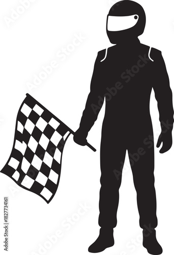 Black silhouette of car racing driver on white background, vector
