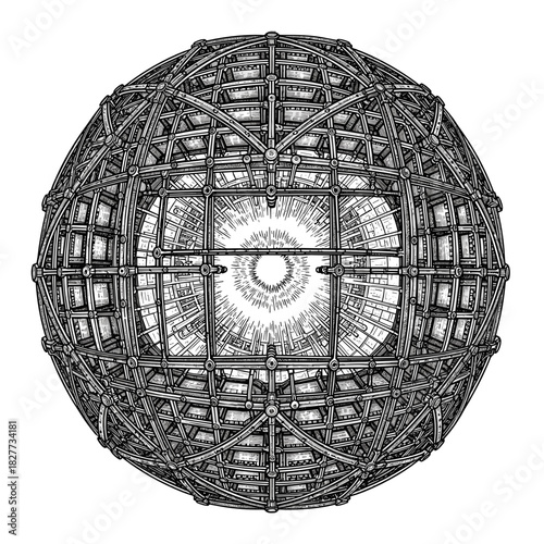 Abstract geometric sphere design symbolizing space exploration and futuristic technology  