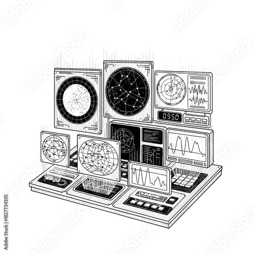 Holographic control panel displaying star maps and diagnostics for space exploration  