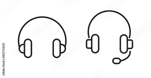 A collection of headphone line and flat icons. Headphone and earphone symbols. Vector illustrations.

