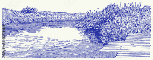 annetdebar_Landscape_of_a_riverbank_with_reeds_and_a_small_wo_8d965a93-b4e8-4500-95f0-c7a1d0cc15e2_0_traced