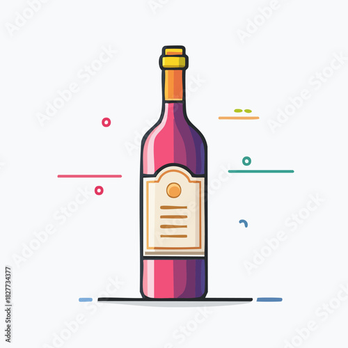 Elegant Red Wine Bottle Illustration with Minimalist Design.