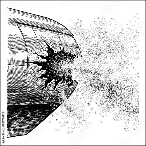 Smart dust nanoparticles repairing damaged spaceship hull in space  