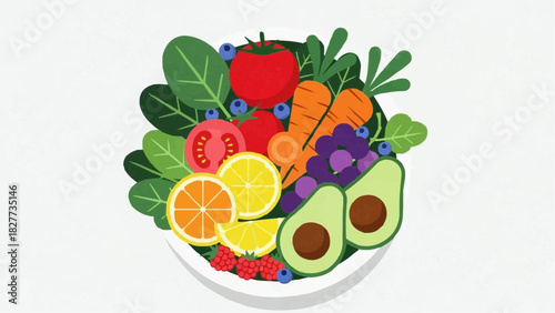 Healthy eating choices for the festive winter season, a fresh food bowl vector illustration for a nutritious Christmas celebration