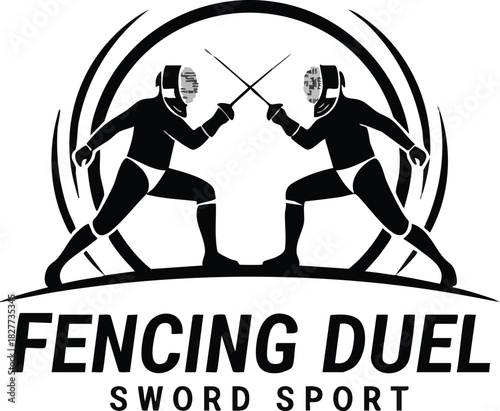 Dynamic Silhouette Logo of Two Fencers in Combat Stance for Sport Branding
