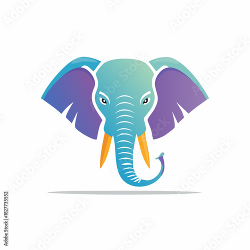 Elephant head illustration with blue and purple colors.