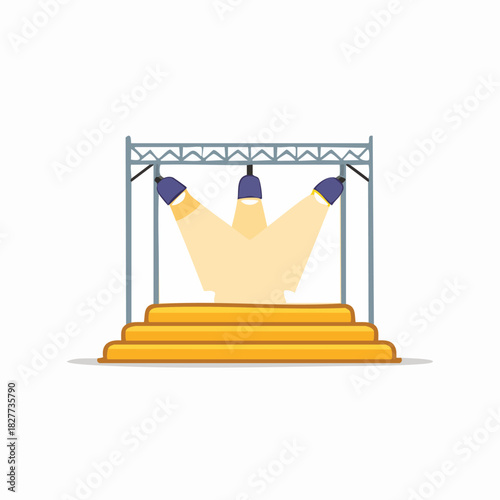 Empty performance stage with three bright spotlights.