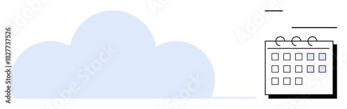 Cloud alongside a calendar with simplified details, representing storage, time management, and organization. Ideal for productivity, scheduling, planning, cloud services, task tracking data