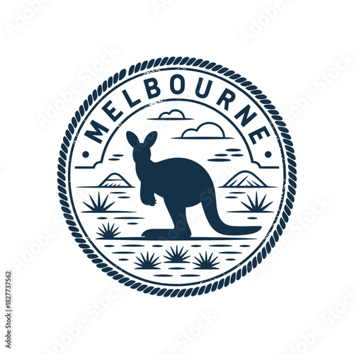 Melbourne australia vintage style kangaroo emblem design for souvenirs