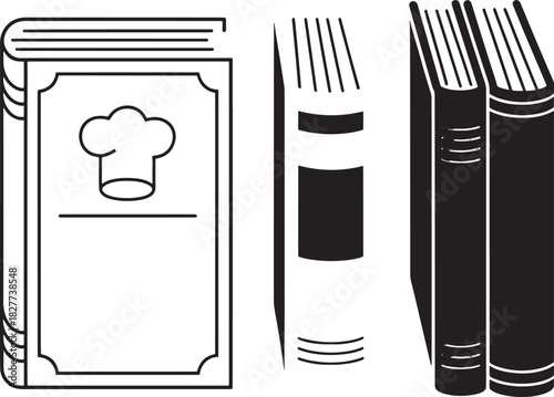 Black Silhouette of a Cookbook and Two Standing Books recipe cooking