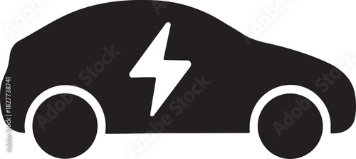 Minimal electric car silhouette featuring a centered lightning-bolt cutout for clean EV energy design.