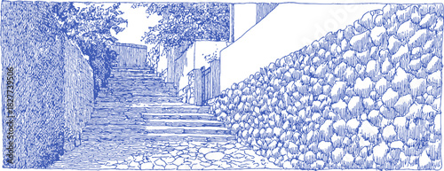 annetdebar_Sketch_of_a_narrow_old_alley_with_stone_steps_and__80b3e601-100a-4601-b0c3-ffb645f40a49_2_traced