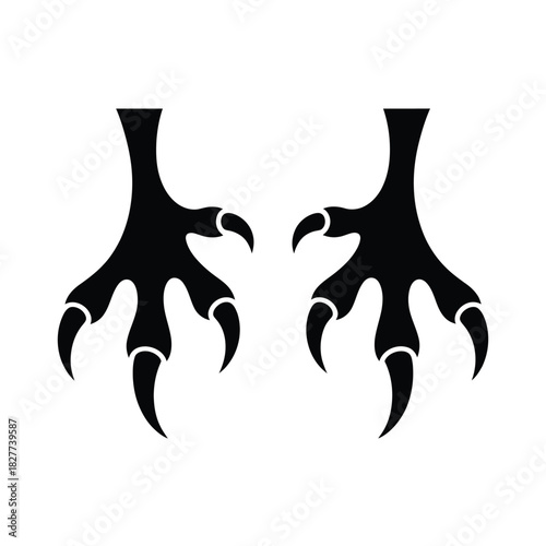 Black silhouette of bird of prey claws isolated on white