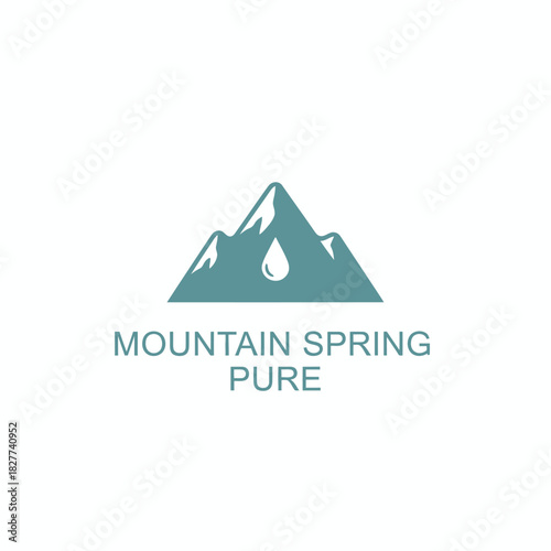 Minimal Mountain and Water Droplet Logo for Pure Spring