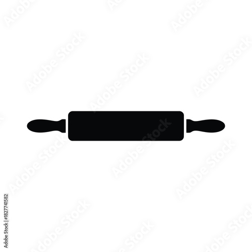Black rolling pin silhouette on white background for baking and cooking