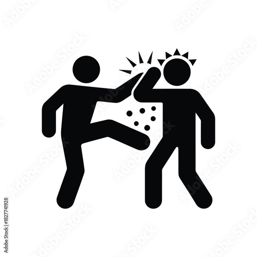 Stick figure kicking another person in the head violence depicted