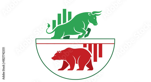 Symbolic representation of stock market trends featuring bull and bear figures.
