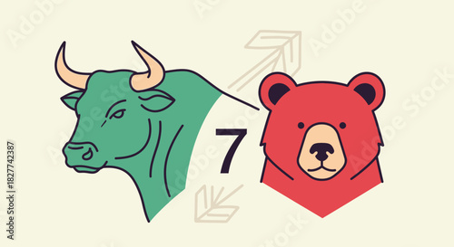 Bull and bear market indicator with number 7 concept illustration