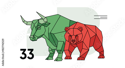 Geometric bull and bear market illustration representing financial concepts