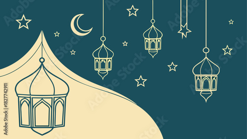 Illustration of lanterns moon and stars design art