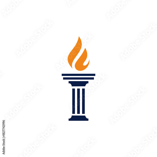 Law torch logo. Column and flame icon. Greek pillar and fire emblem.