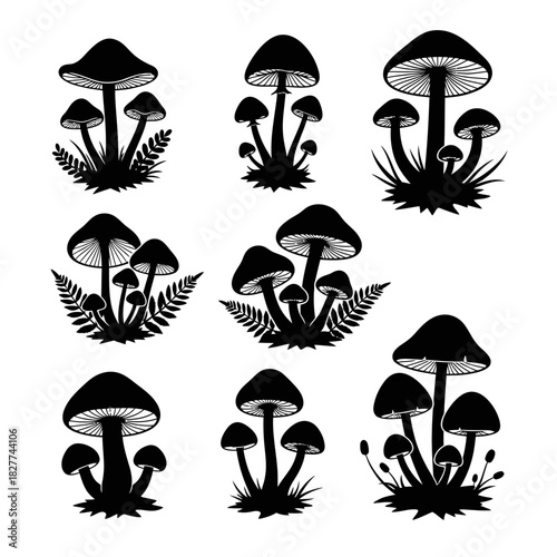 Mushroom Silhouette Set – Wild Forest Fungi Vector Icons