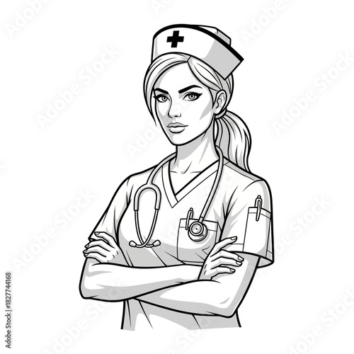 Female Nurse Illustration – Medical Healthcare Worker Vector Art