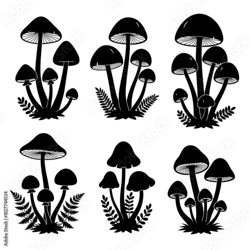 Mushroom Silhouette Set – Wild Forest Fungi Vector Icons