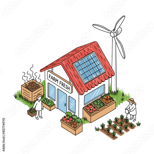 Modern farmer market with fresh products showcasing sustainable practices  