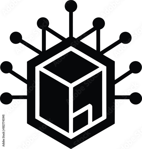 Abstract quantum computing cube icon with geometric elements