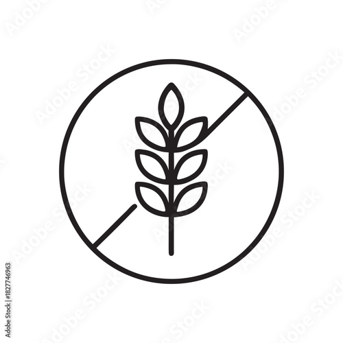 Black and white gluten free icon no wheat symbol simple diet and nutrition vector illustration