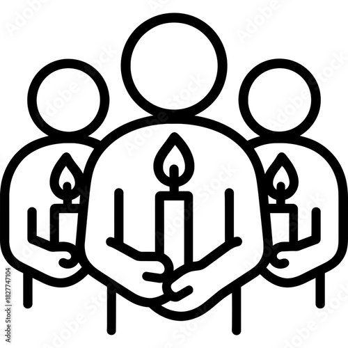 Vigil candles held by group outline vector