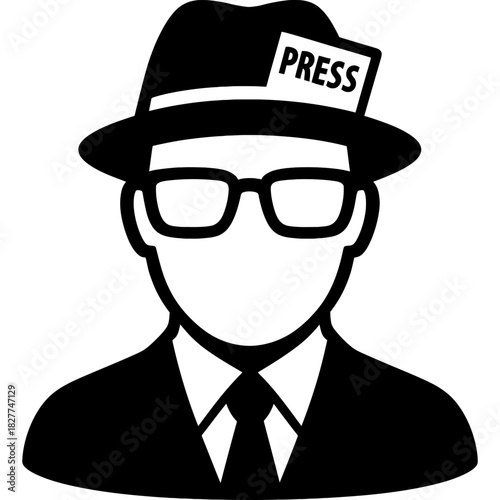 Black vector silhouette of journalist head