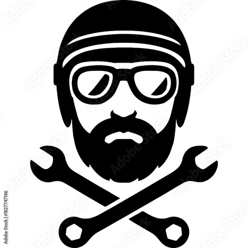 Minimalistic motorcycle mechanic silhouette