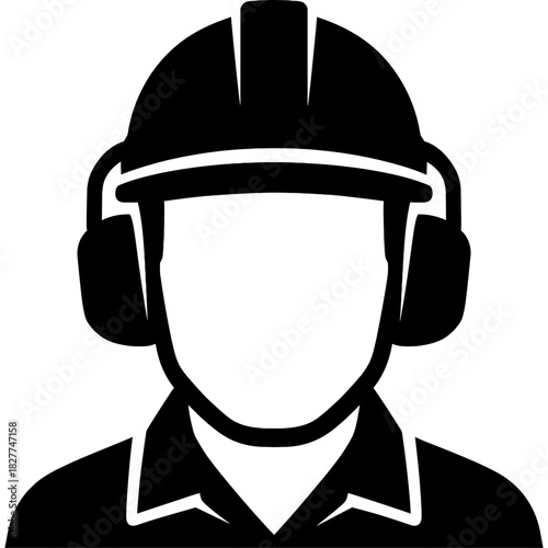 Minimalistic black silhouette of lathe operator