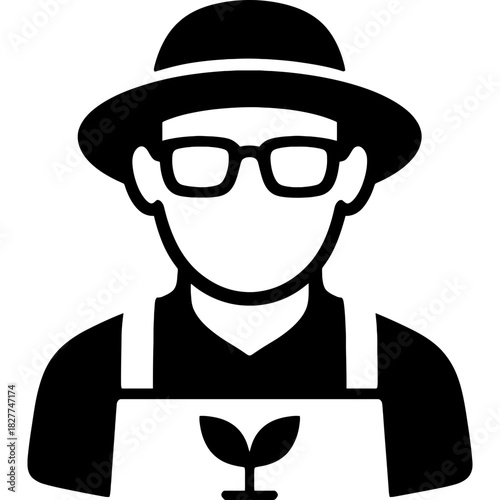 Minimalistic black silhouette of horticulturist