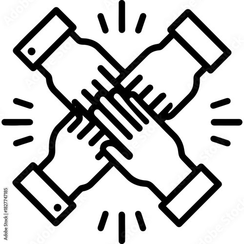 Hands together unity symbol outline vector