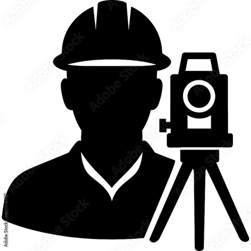 Minimalistic land surveyor silhouette on white background