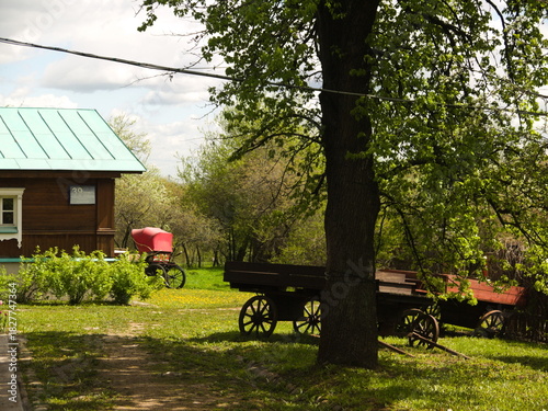 Old carts in Kolomenskoye, Moscow, Russia