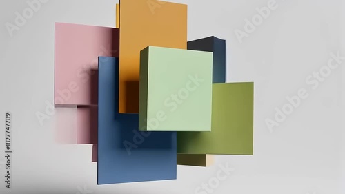 Abstract Composition of Colorful Geometric Shapes Floating in Space.