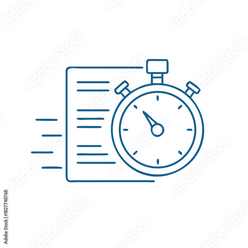 Simple stopwatch with text block symbol indicating real-time reporting speed for journalism, news coverage, media planning