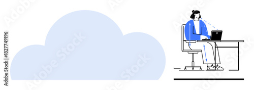 Cloud computing. A person working on a laptop cloud innovation in remote work. Cloud computing enabling digital connectivity, secure storage, and teamwork. Ideal for IT, tech, remote work solutions