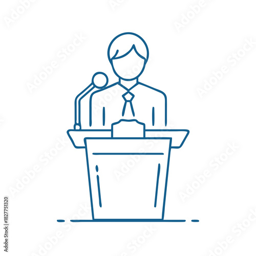 Person at podium speaking for news announcements in journalism, public speaking, communication, event coverage